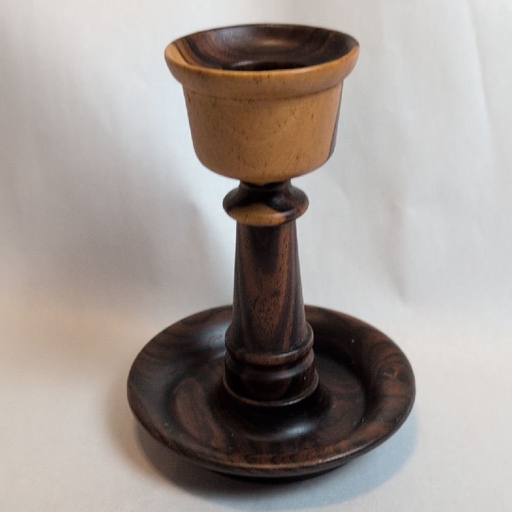 Vintage Wooden Candlestick Holder in Two-Tone Brown